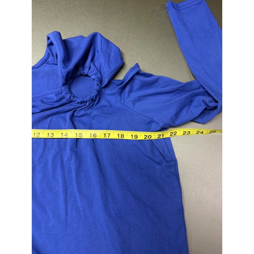 Uoozee Royal Blue Cold Shoulder Asymmetrical Ring Detail Long Sleeve Top L NEW - Picture 8 of 11